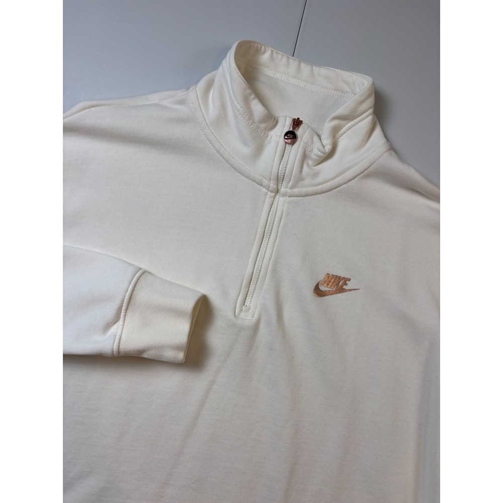 NWOT Nike Sportswear Women's S Oversized 1/4 Zip Sweatshirt Cream Metallic Logo